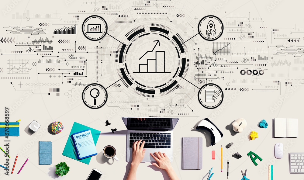 Business growth analysis with person using a laptop computer