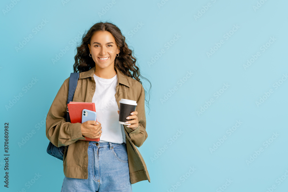 young woman on bright color background