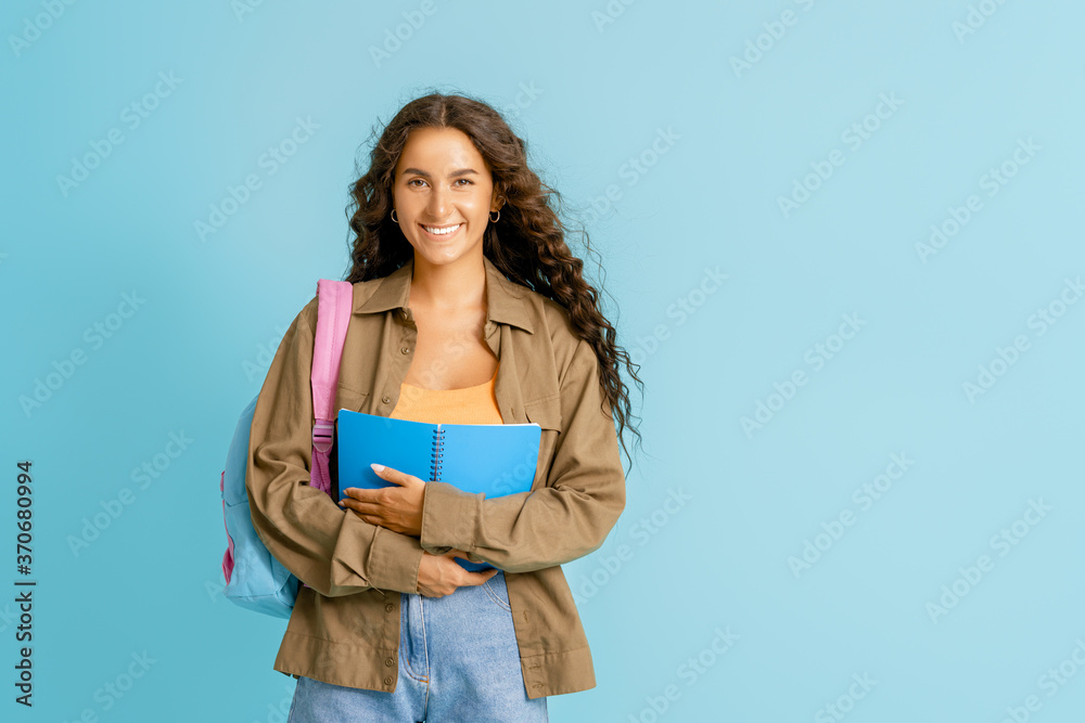 young woman on bright color background