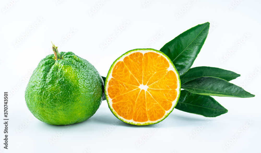 Fresh oranges on white background