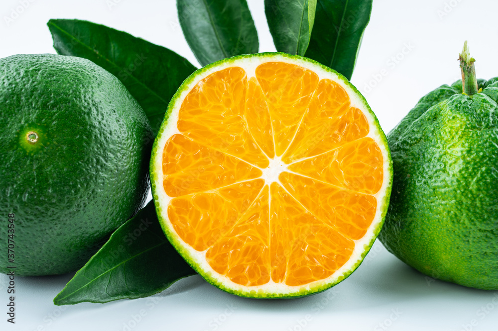 Fresh oranges on white background