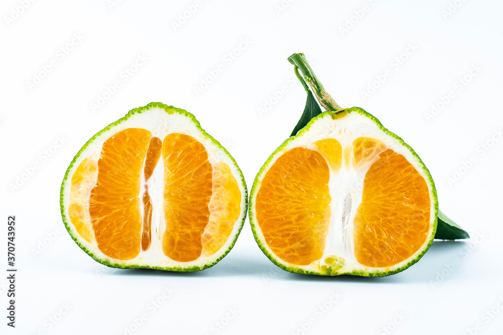 Fresh oranges on white background