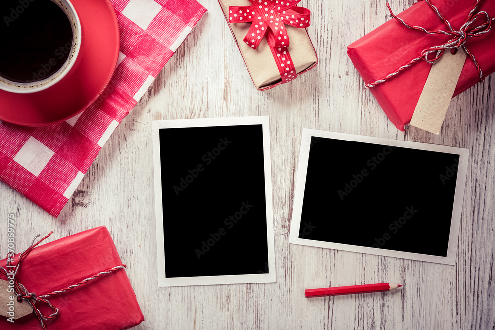 Blank photo frames on table