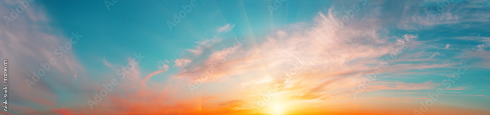 Sunrise sky panorama with bright sun