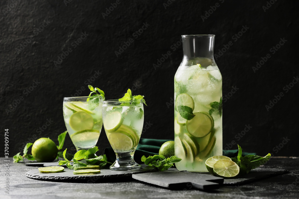 Glassware of fresh mojito on table