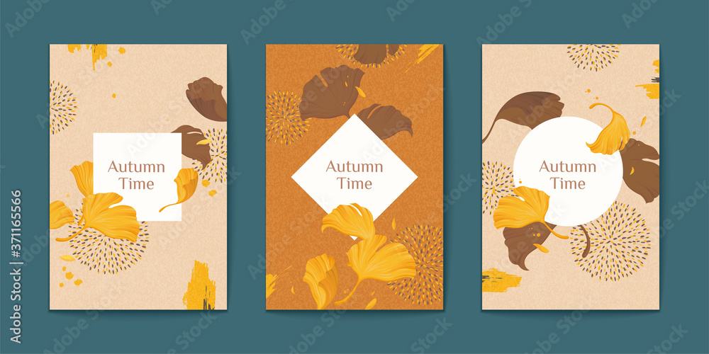 Elegant ginkgo leaves brochure set