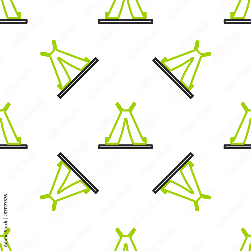 Line Traditional indian teepee or wigwam icon isolated seamless pattern on white background. Indian 