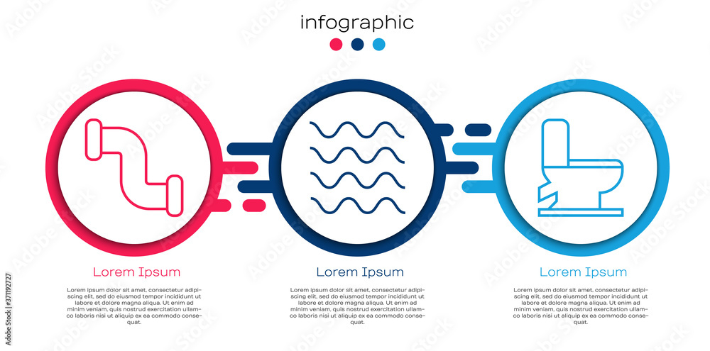 Set line Industry metallic pipe, Wave and Toilet bowl. Business infographic template. Vector.