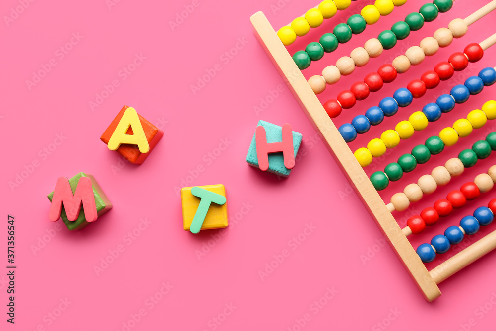 Abacus and word MATH on color background