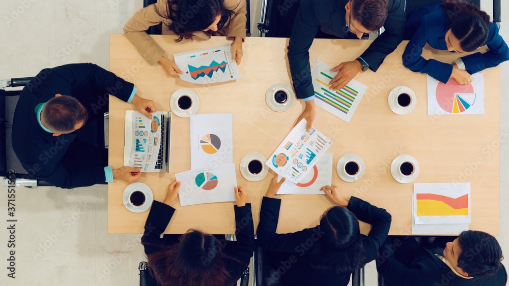 Business people group meeting shot from top view in office . Profession businesswomen, businessmen a