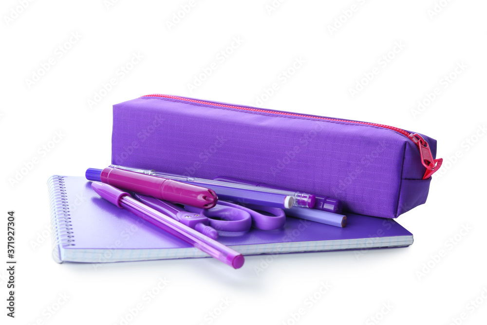 Set of school stationery on white background