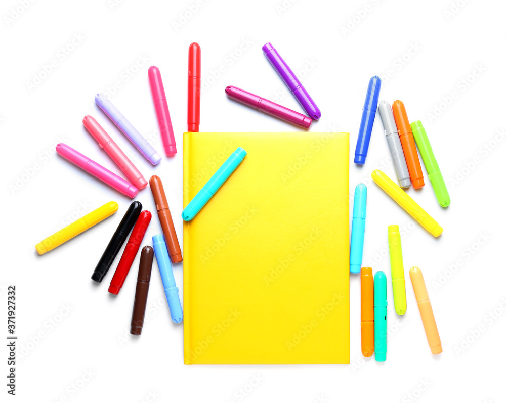 Set of school stationery on white background