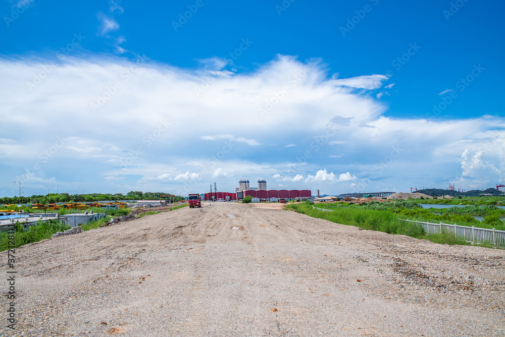 中国广州市南沙区在建南沙港铁路路基