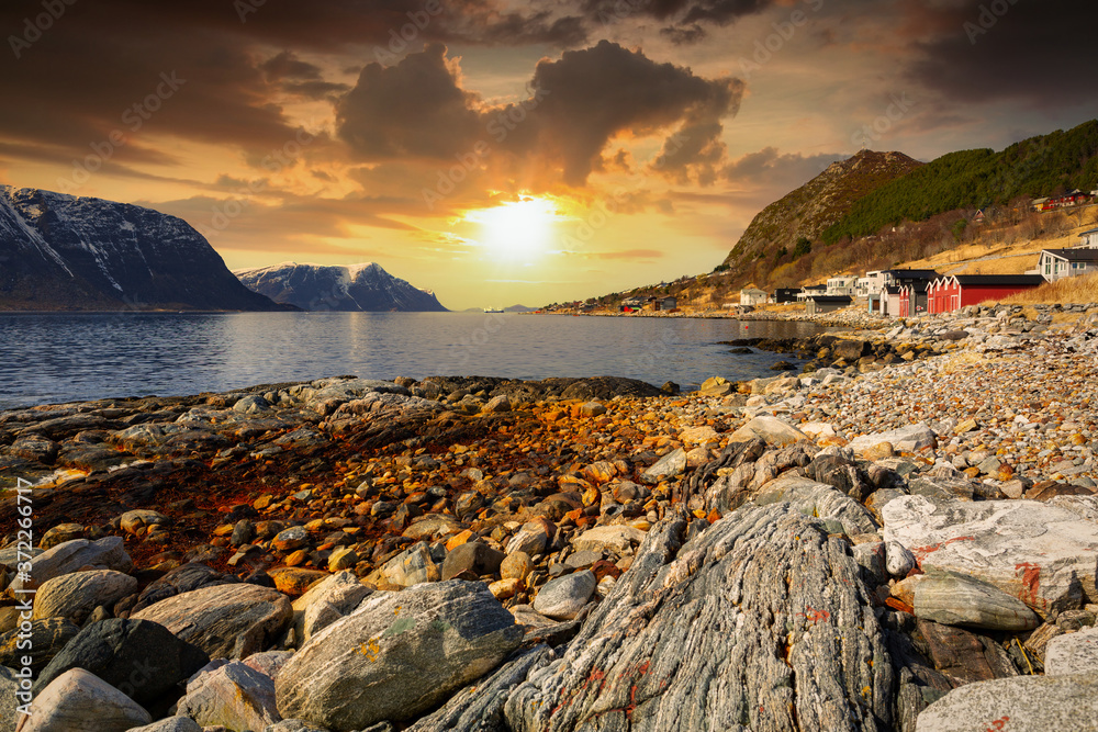 Beautiful landscape of rocky coastline in Norway