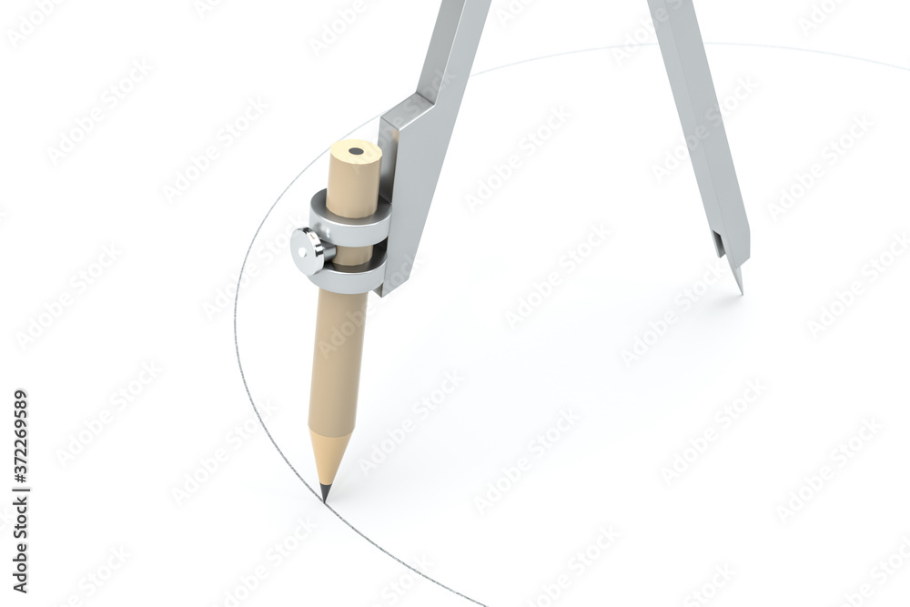 Compasses with white background, tools for drawing, 3d rendering.