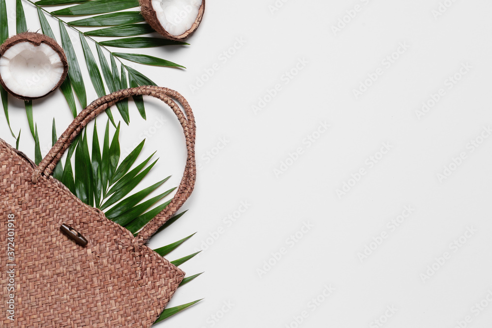 Straw bag on light background