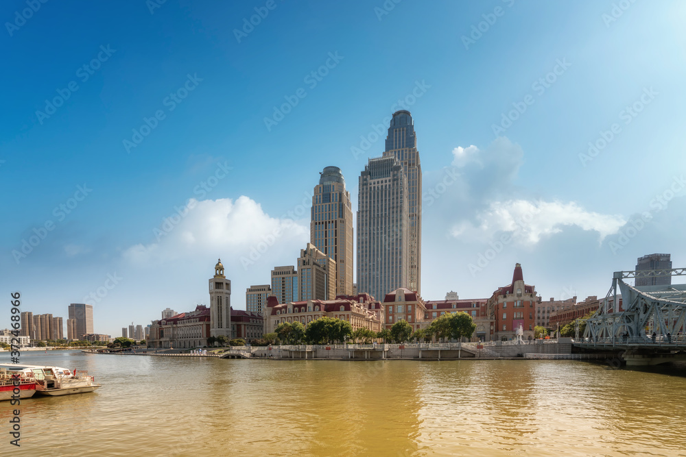 Urban architectural landscape on both sides of Haihe River in Tianjin