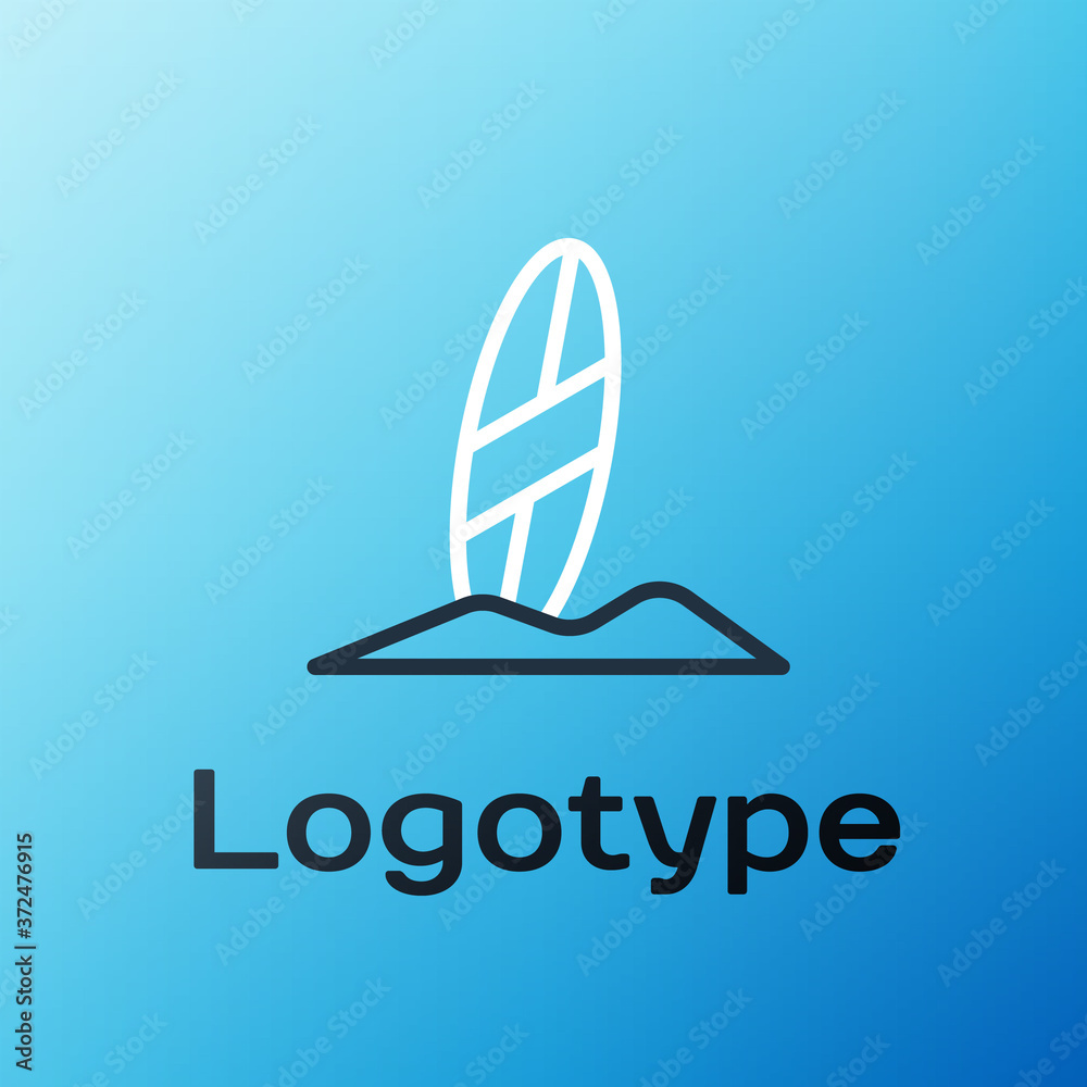 Line Surfboard icon isolated on blue background. Surfing board. Extreme sport. Sport equipment. Colo