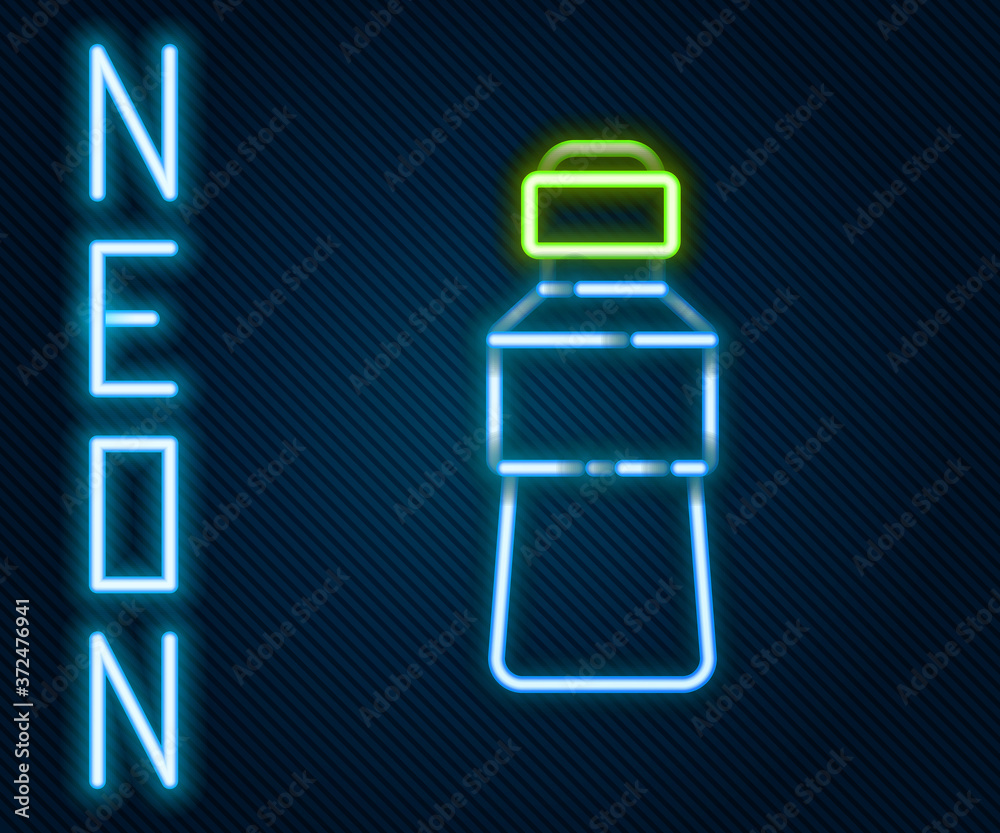 Glowing neon line Bottle of water icon isolated on black background. Soda aqua drink sign. Colorful 