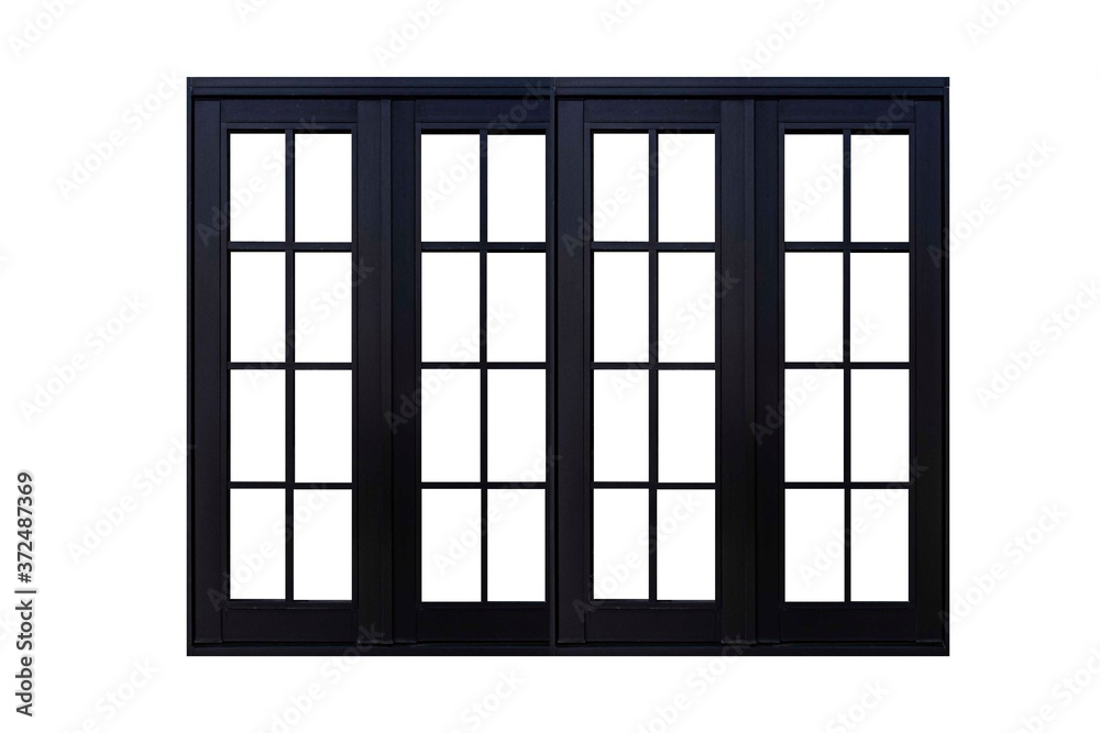 European style black wooden window frame isolated on a white background