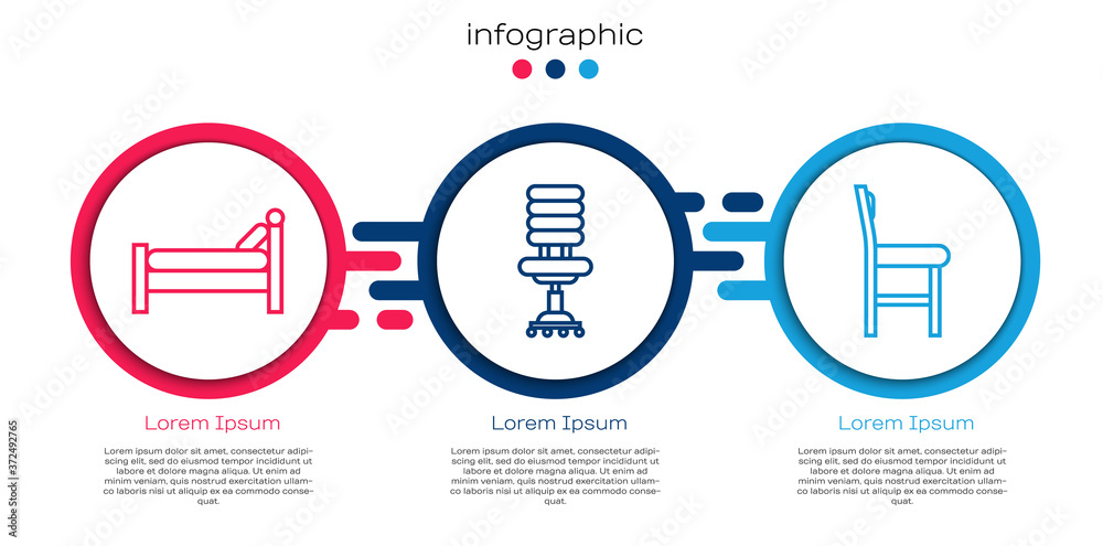 设置床、办公椅和椅子。商业信息图模板。矢量。