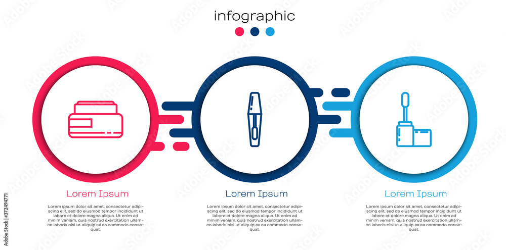 Set line Cream or lotion cosmetic tube, Mascara brush and . Business infographic template. Vector.