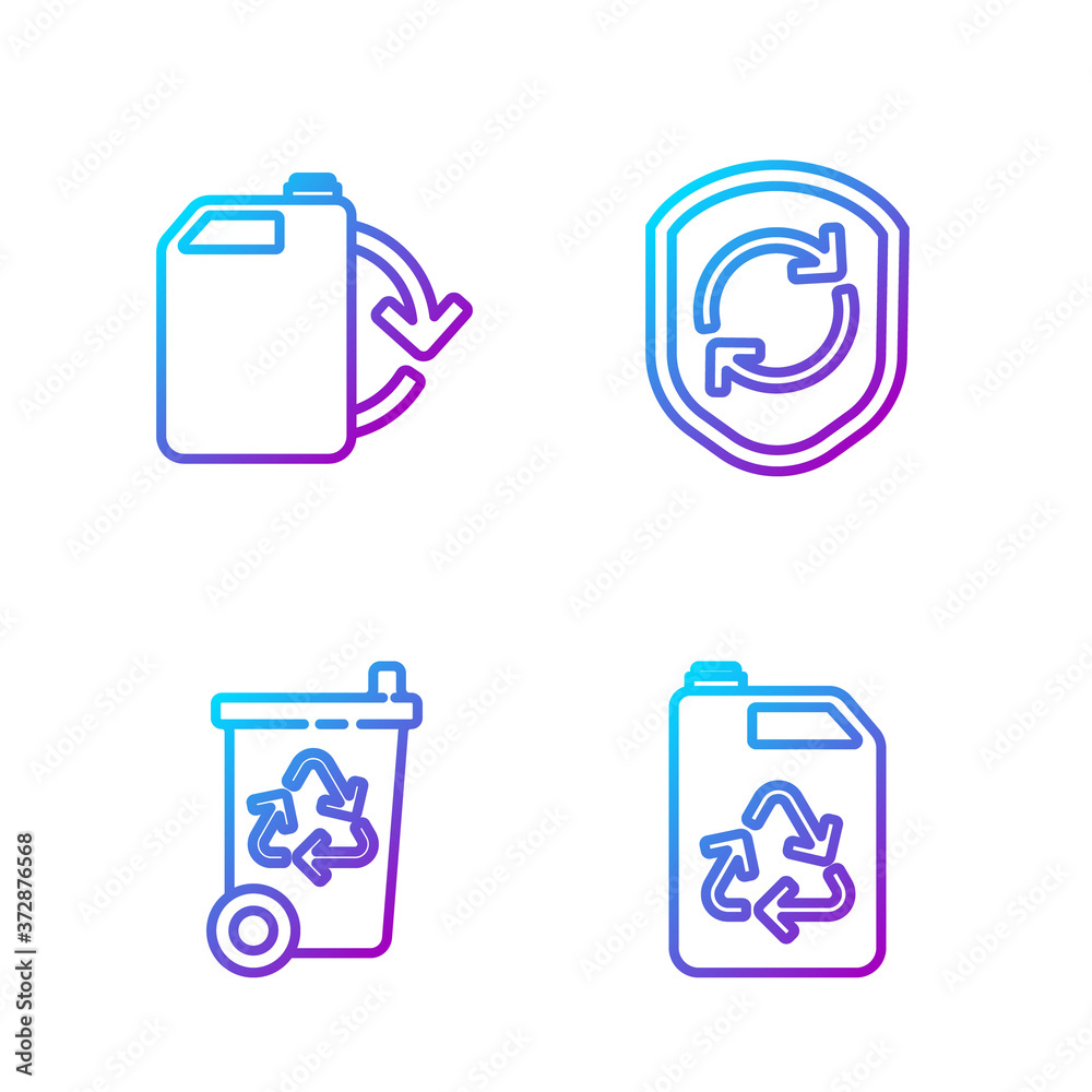 Set line Eco fuel canister, Recycle bin with recycle, Eco fuel canister and Recycle symbol inside sh