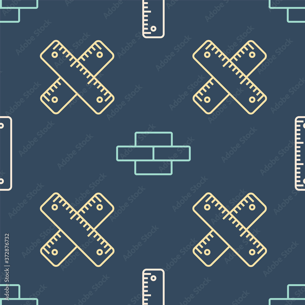 在无缝图案上设置线尺、十字尺和砖块。矢量。