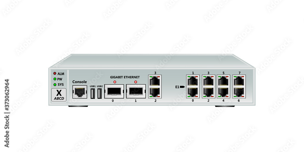 用于以太网和E1流的多路复用器交换机。具有2个SFP端口、2个以太网端口（RJ45）和8个E1端口