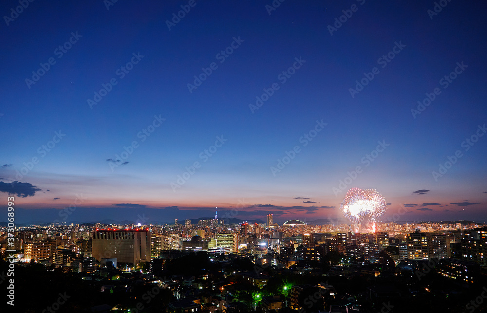 都市風景　福岡市　夕景　大濠花火大会