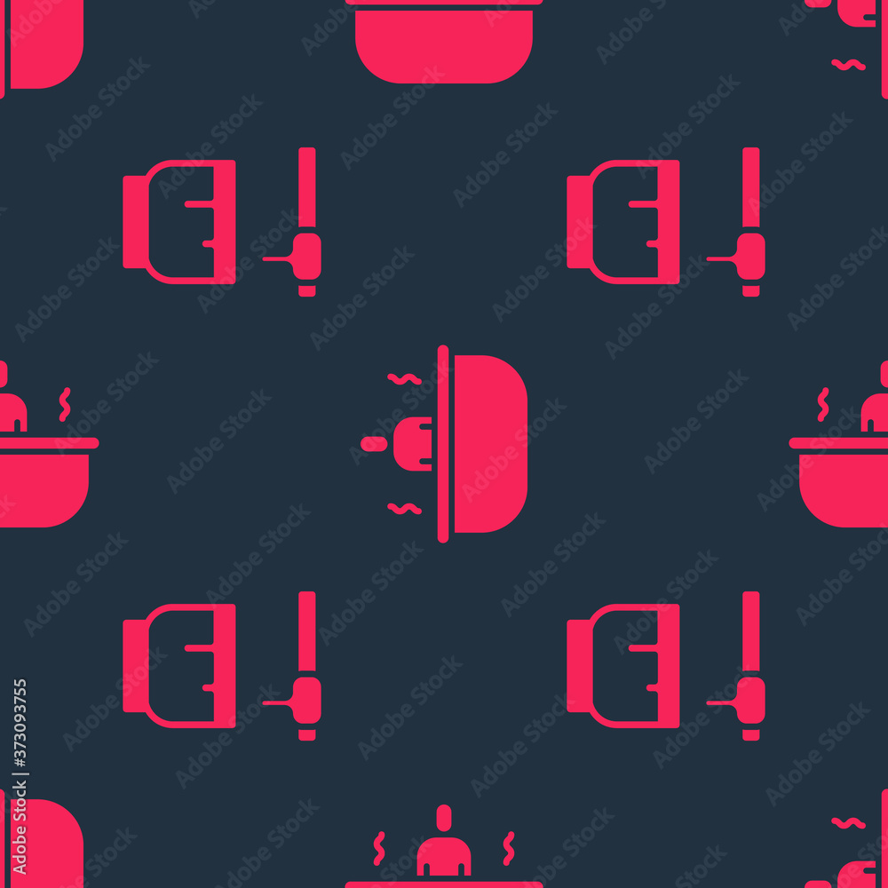 Set Honey dipper stick and bowl and Bathtub on seamless pattern. Vector.