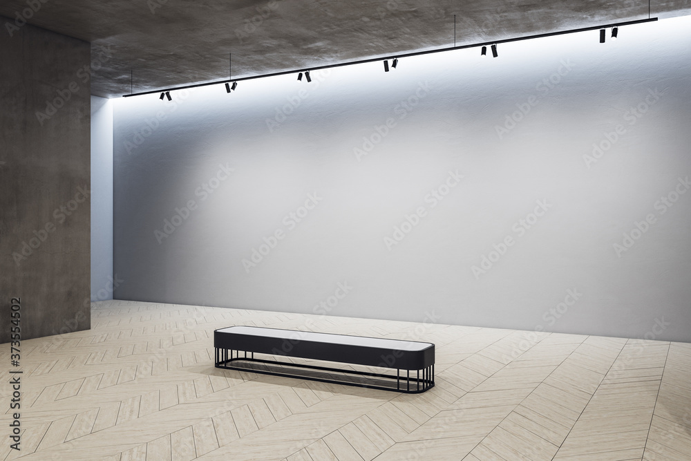 Modern exhibition hall interior with copyspace on concrete wall