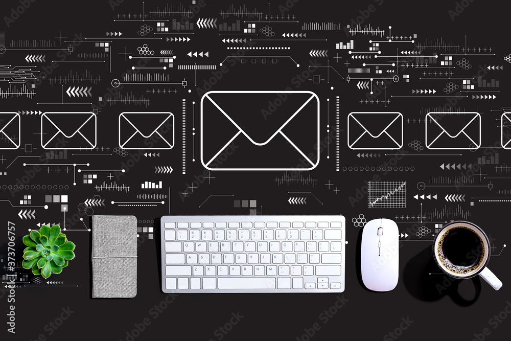 Email concept with a computer keyboard and a mouse