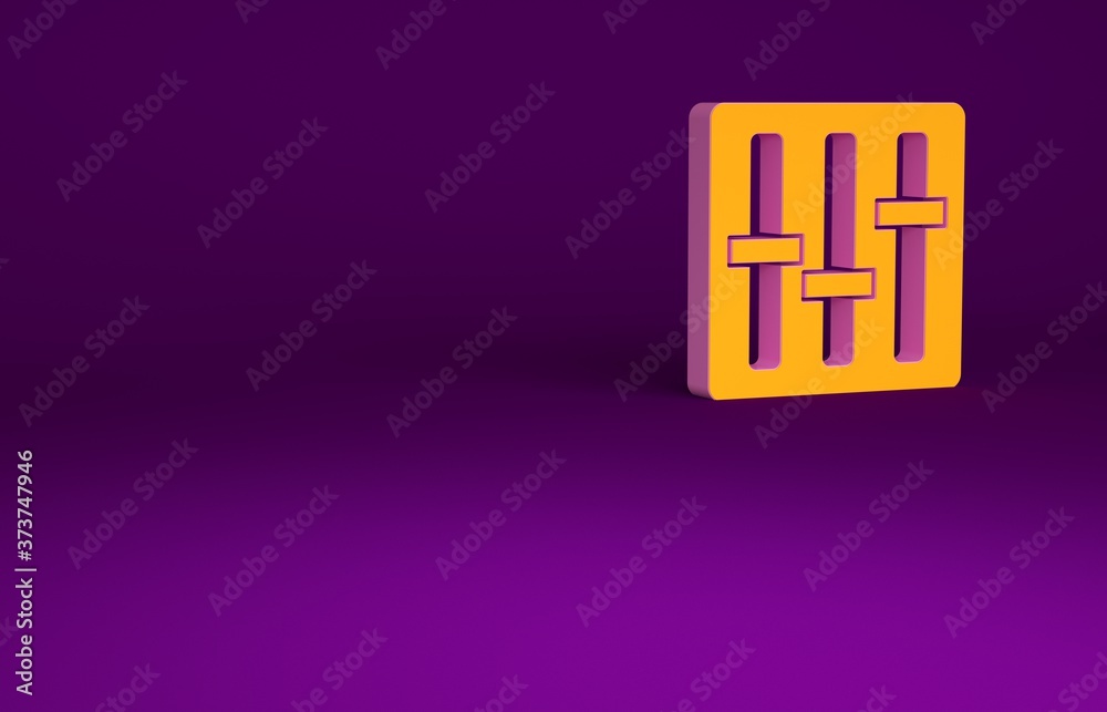 Orange Sound mixer controller icon isolated on purple background. Dj equipment slider buttons. Mixin