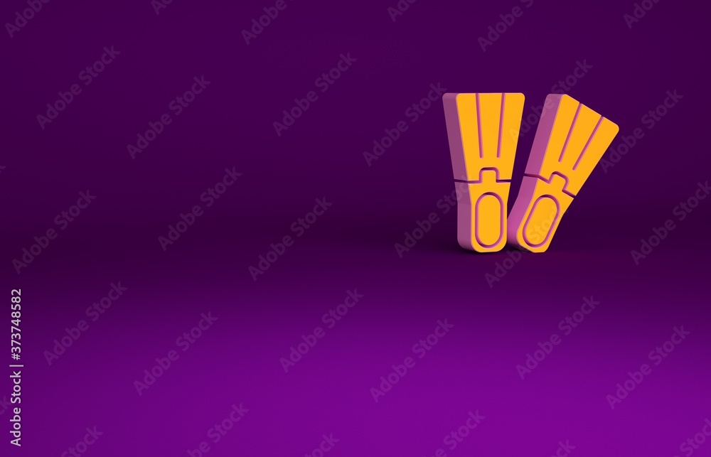 Orange Rubber flippers for swimming icon isolated on purple background. Diving equipment. Extreme sp