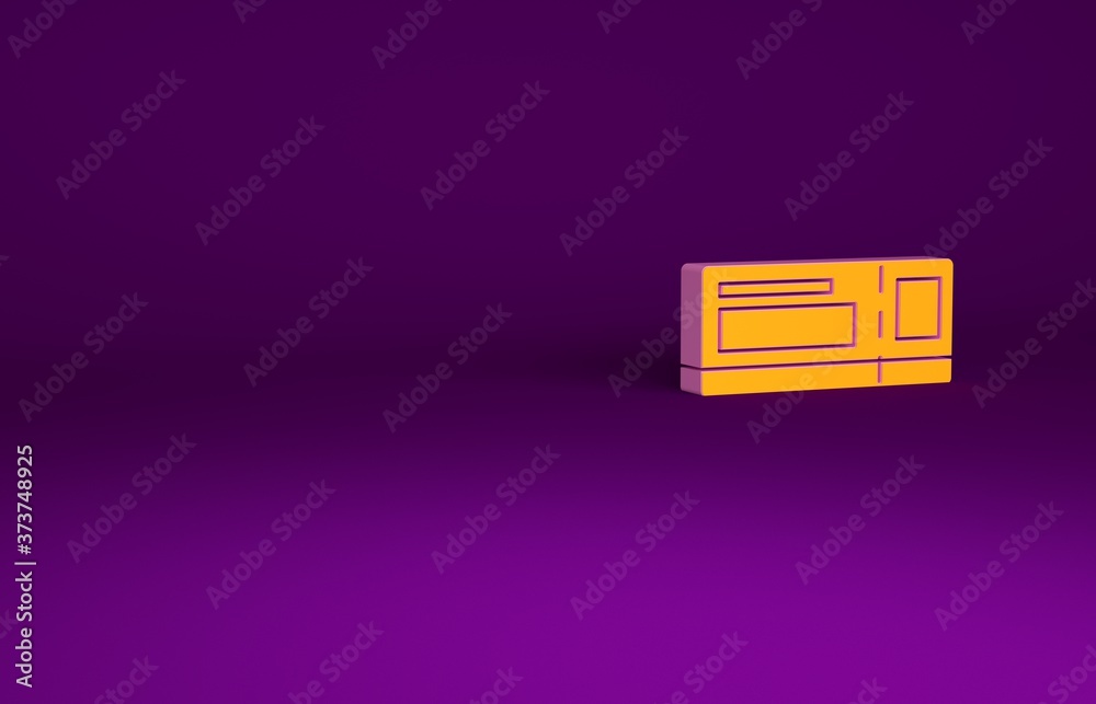 Orange Travel ticket icon isolated on purple background. Train, ship, plane, tram, bus transport. Tr