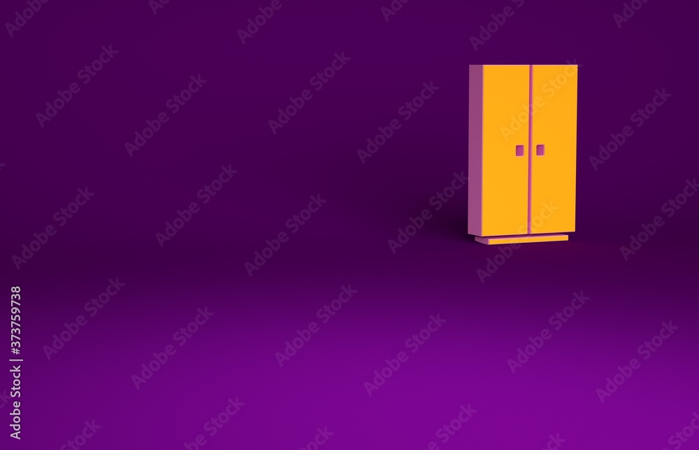 Orange Wardrobe icon isolated on purple background. Minimalism concept. 3d illustration 3D render.