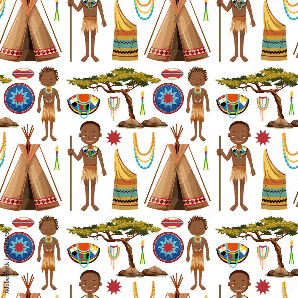 Ethnic people of African tribes seamless background