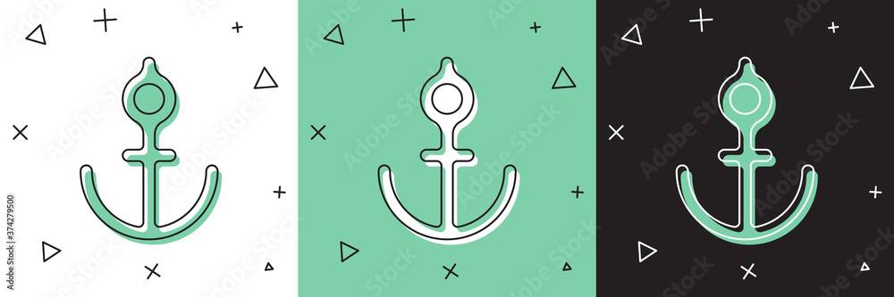 Set Anchor icon isolated on white and green，black background.Vector Illustration（设置锚点图标隔离在白色和绿色黑色背景上