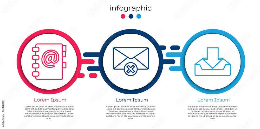 设置行通讯簿，删除信封并下载收件箱。商业信息图模板。矢量。