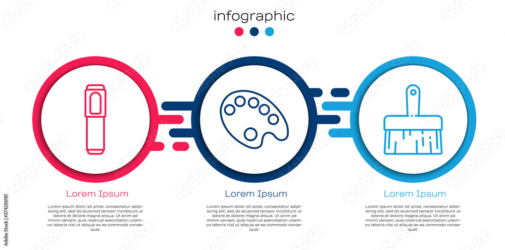 Set line Marker pen, Palette and Paint brush. Business infographic template. Vector.