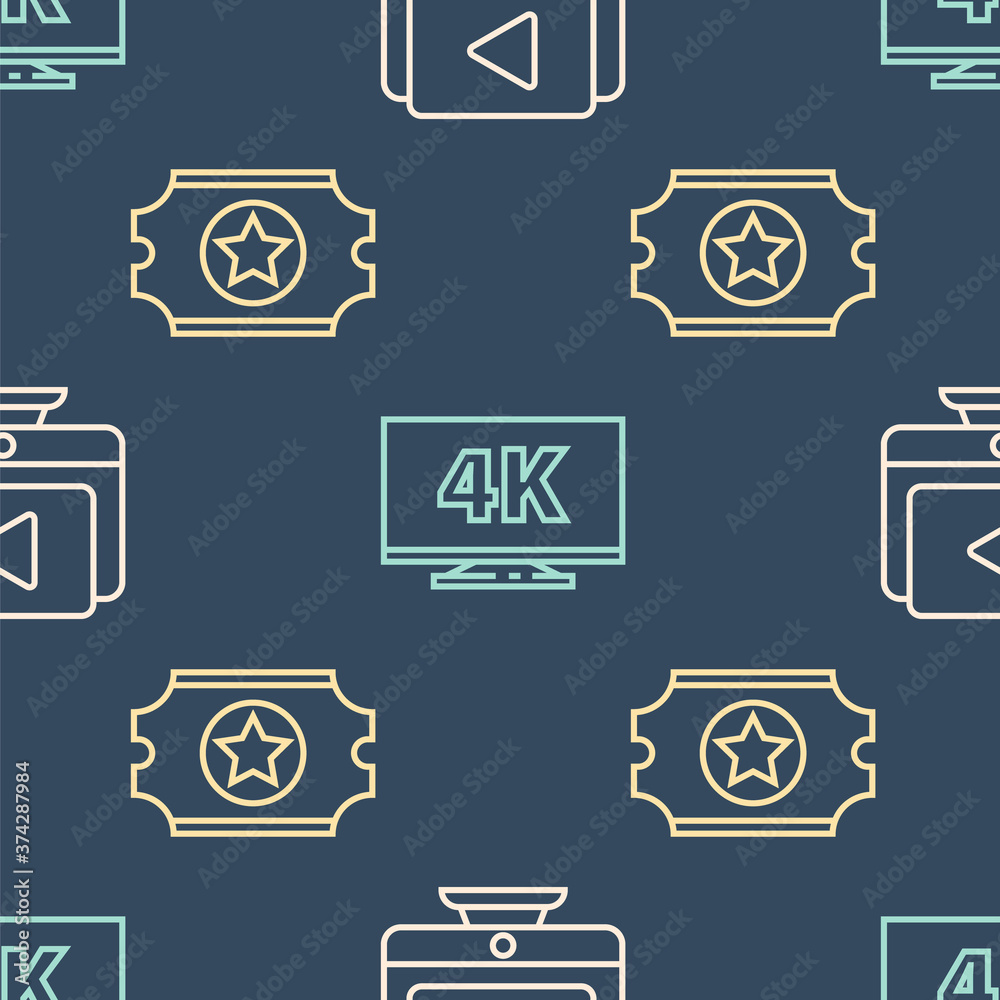 设置线路在线播放视频、电影票和屏幕电视，无缝模式为4k。矢量。