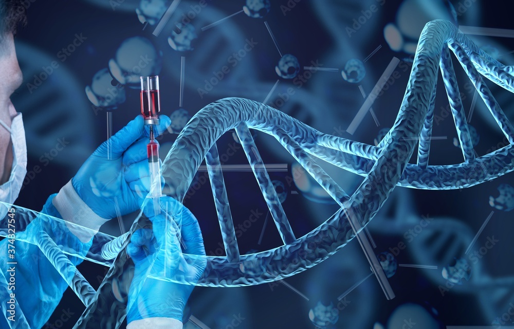 戴口罩的科学家与疫苗和注射器一起工作