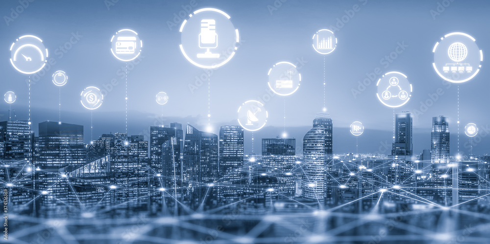 The modern creative communication and internet network connect in smart city . Concept of 5G wireles