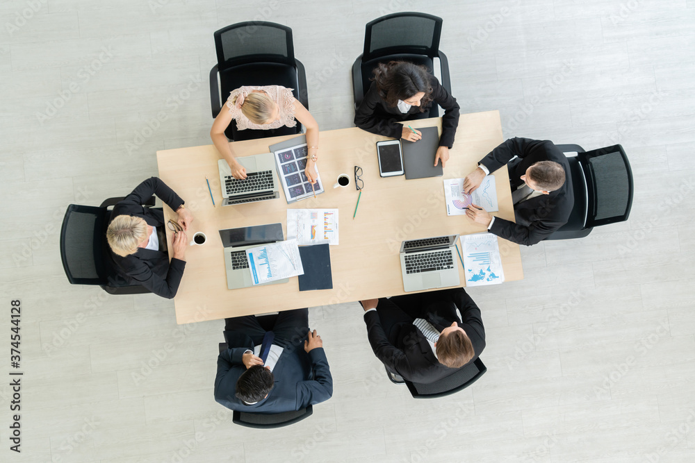 Business people group meeting shot from top view in office . Profession businesswomen, businessmen a