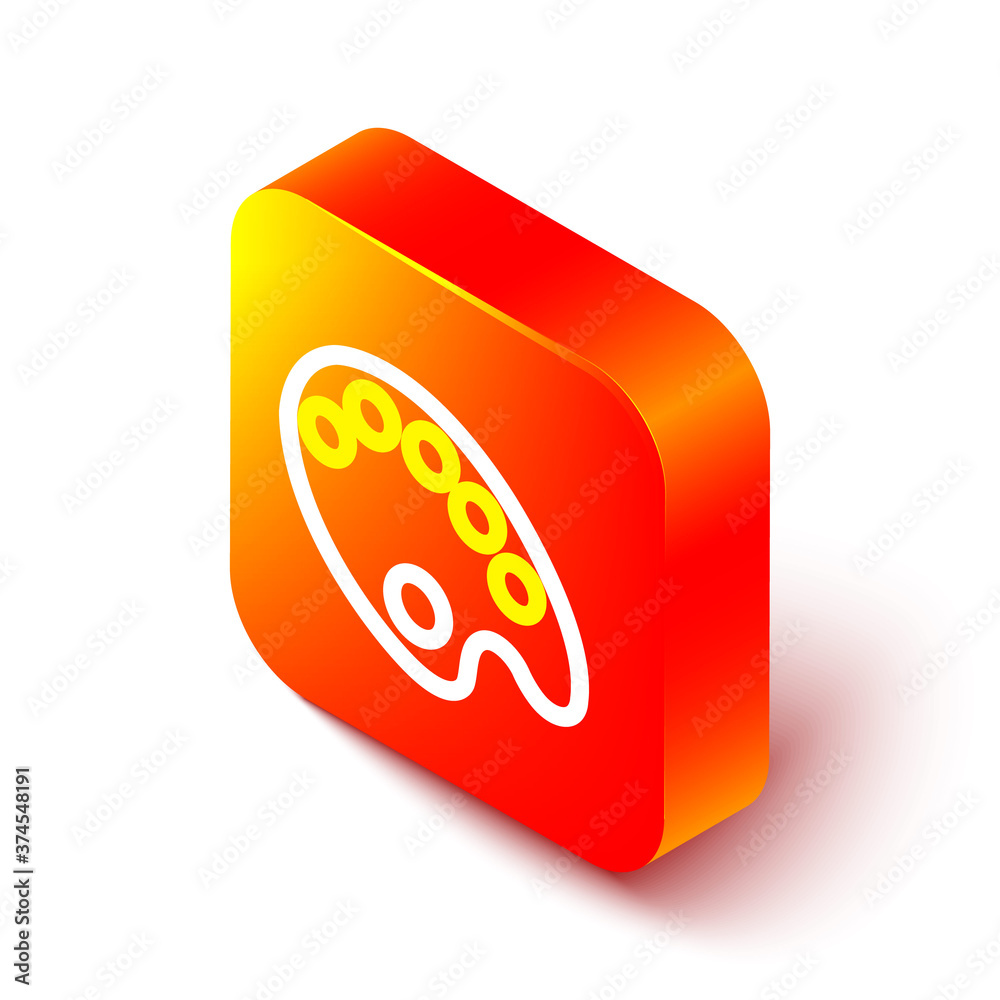 Isometric line Palette icon isolated on white background. Orange square button. Vector Illustration.