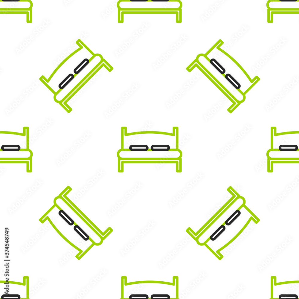 Line Big bed for two or one person icon isolated seamless pattern on white background. Vector Illust