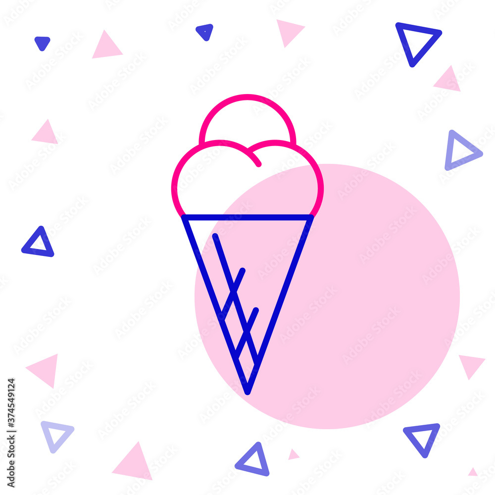 Line Ice cream in waffle cone icon isolated on white background. Sweet symbol. Colorful outline conc