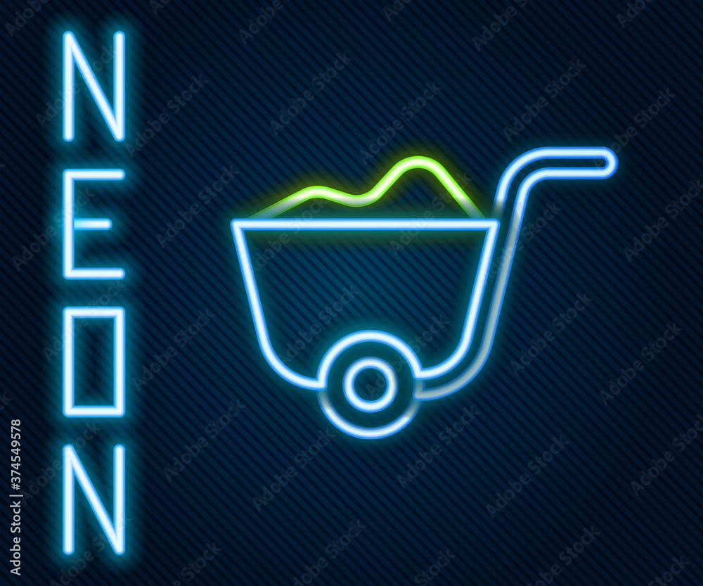 Glowing neon line Shovel icon isolated on black background. Gardening tool. Tool for horticulture, a