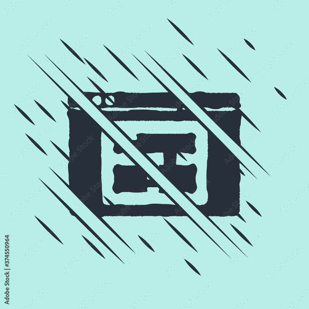 Black House plan icon isolated on green background. Glitch style. Vector Illustration.